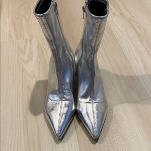 Abound Shiny Silver Pointed Heeled Boots